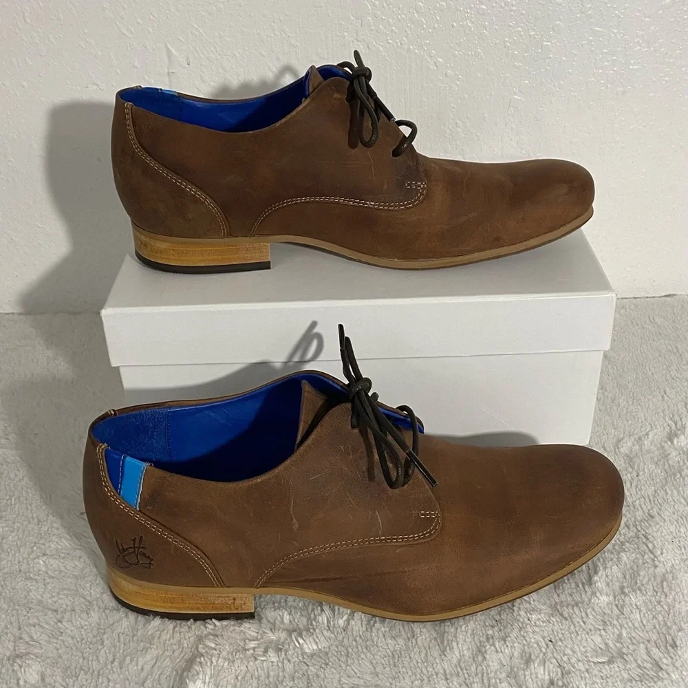 John Fluevog Radio CBC Brown Leather Classic Derby Oxfords Men’s Size 7.5 - Picture 3 of 13